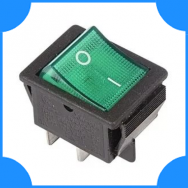 Rexant Выключатель клавишный 250V 16A (4с) ON-OFF зеленый с подсветкой (RWD-502.SC-.IRS-)